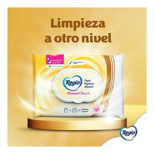 6 Pzas Papel Higiénico Húmedo Regio Almond Touch.