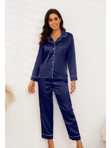Conjunto De Pijama Mujer Manga Larga Seda Satén Y Pantalones