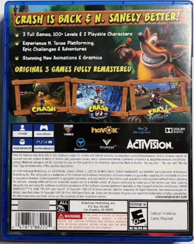 Ps4 Crash Bandicoot N' Sane Trilogy Juego Playstation 4
