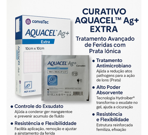 Kit 2 Curativos Aquacel Prata E Fibra Ferimentos Lesao Pele