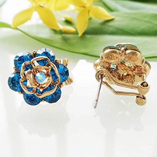 Navachi banhado a ouro 18k com folhas de cristal azul Omega Bac Flower