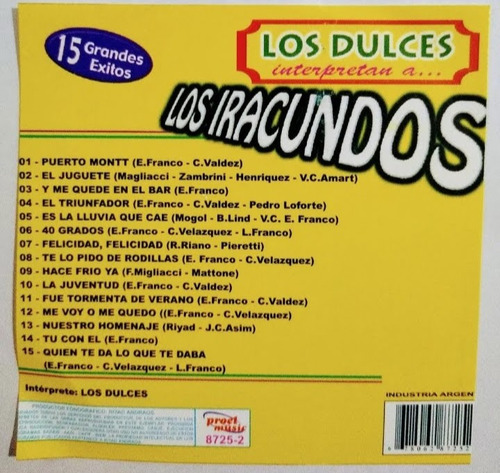 Los Iracundos Cd Versiones Cover Por Los Dulces Temas Éxitos