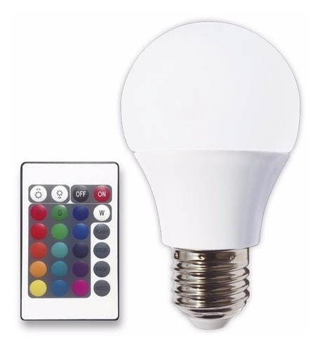 Imagen 3 de 5 de Lámpara Foco Led Rgb Bulbo Control Remoto Colores Luz Blanca