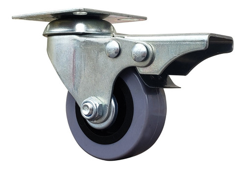 Imagen 1 de 9 de Rueda Giratoria Gris Pvc 50x18 Mm Con Doble Freno Buje Acero