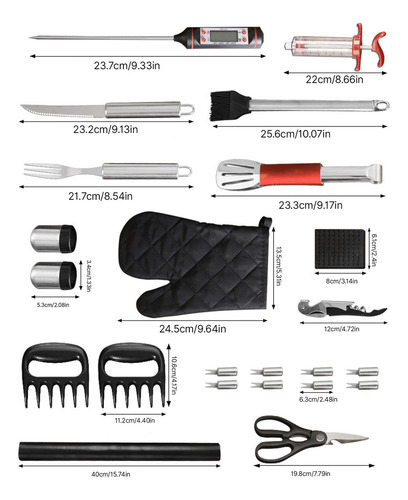 Kit Accesorios Y Utensilios Para Bbq Carne Asada 38 Piezas