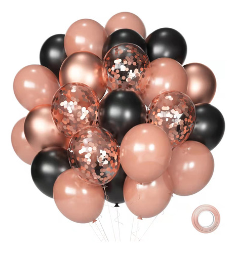 Globos De Oro Rosa Y Negro, 50 Pcs Globos De Látex De Confet