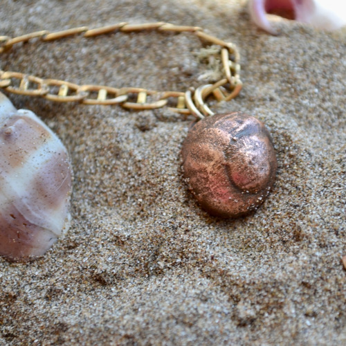 Collar Caracol Real, Cadena Bronce, Joyeria Natural, Cod1