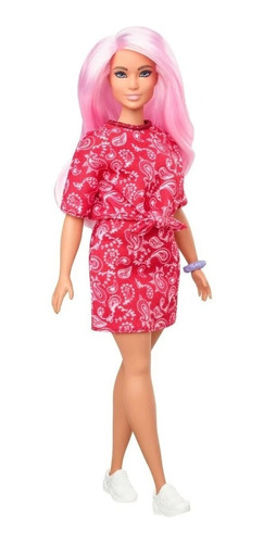 Barbie Fashionistas 151 Negra Cabelo Rosa Curvy