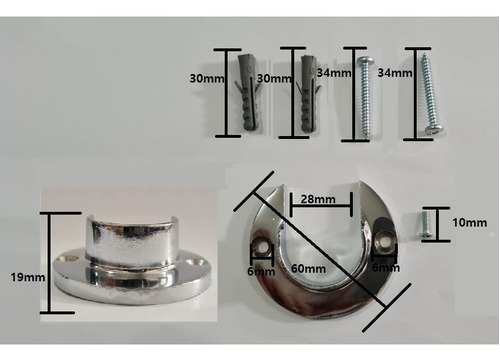 Suporte Flange Alumínio Para Varão De Cortina 28mm 1 Par 