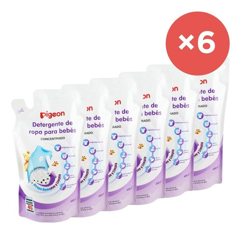 Pack X 6 Detergente De Ropa Para Bebe Recarga 450 Ml