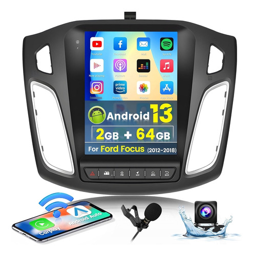 264g Android 13 Carplay Estéreo Para Ford Focus 2012-2018, R