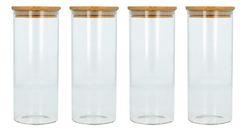 Paquete De 4 Tarros De Cristal 1000 Ml Con Tapa De Bambú