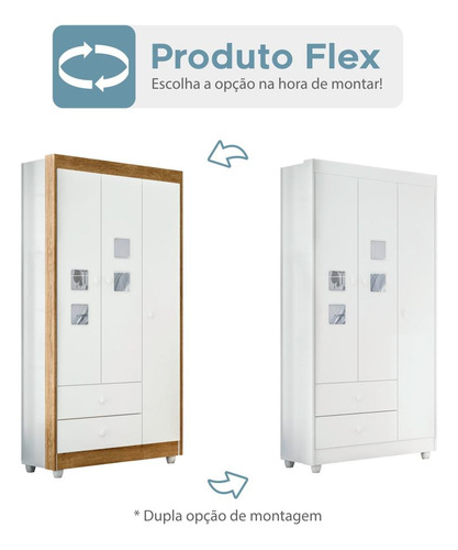 Guarda Roupa De Bebê 100% Mdf 3 Portas 2 Gavetas Life Flex