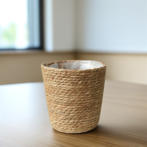 Cesta De Flores Tejida, Cesta Tejida Con Paja, Maceta