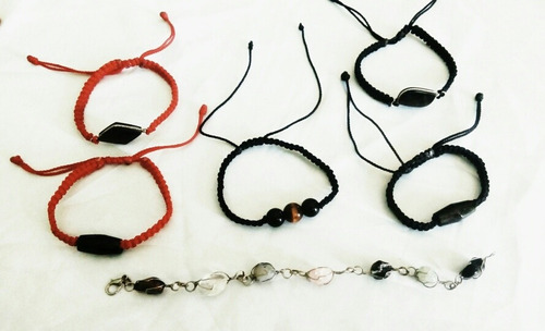 Imagen 1 de 5 de Pulsera De Piedra Obsidiana C/n Hilo (protección)