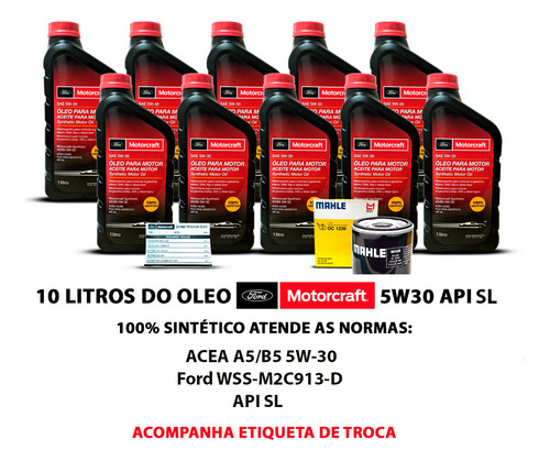 Kit Troca De Oleo 5w30 E Filtro Ford Transit 2.2 2012 A 2016