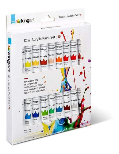 Kingart Pintura Acrilica Estudio 0.4 Onza Liquida Juego 18