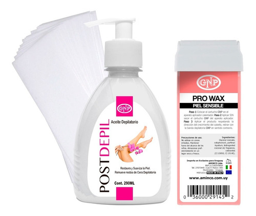 Kit Depilatorio Cartucho Gnp Rosa Sensible, Aceite Y Bandas.