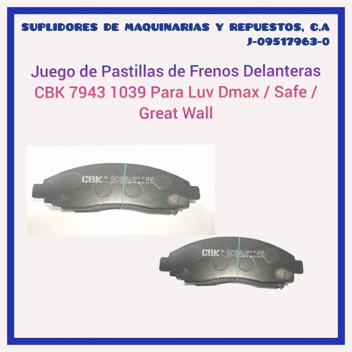 Juego De Pastilla Para Luv Dmax / Safe / Great Wall N/p 7943