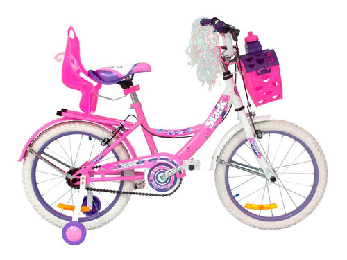 Bicicleta urbana infantil Stark Infantiles Flowers R14 color rosa/blanco con ruedas de entrenamiento  