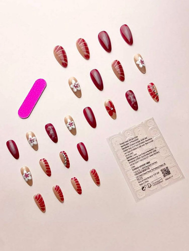 Uñas Postizas Press On Nail Art Flores Rosas Importadas Rosa Viejo Uñas Rosas Floreadas