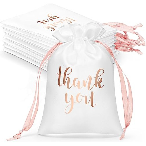 50 Pcs Thank You Satin Gift Bags Drawstring Jewelry Pou...