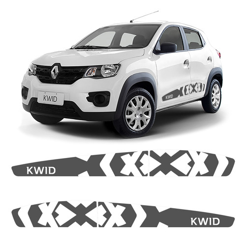 Faixa Renault Kwid 2018/2022 Adesivo Lateral Preto, Prata
