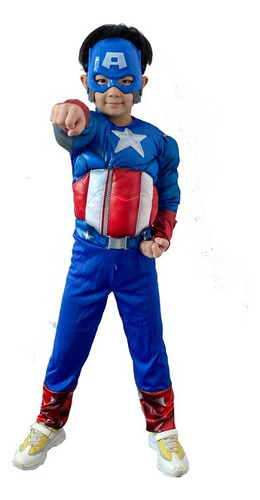 Ropa Infantil Capitán América + Máscara No Luminosa Difraz Infantil Capitan America Marvel