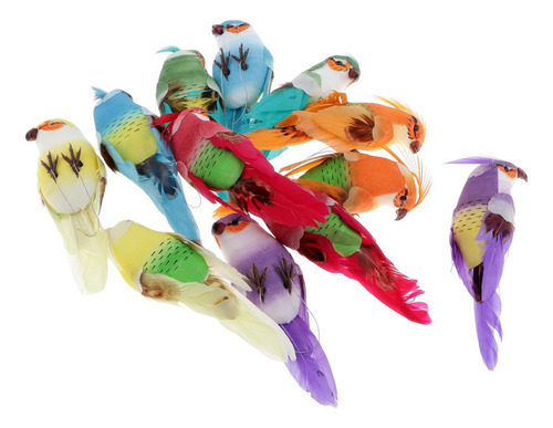 12 Piezas Loros Aves Artificiales De Plumas Pájaros De