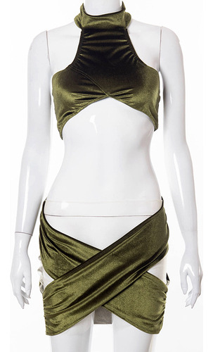 Traje De Falda Corta Con Cuello Redondo Y Corte Halter De Ve