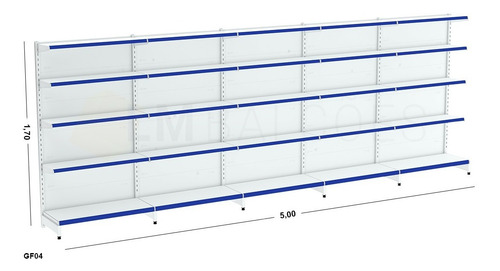 Gondola Parede Alt 1,70 X 5mts 1 Inicial + 4 Continuação Kit