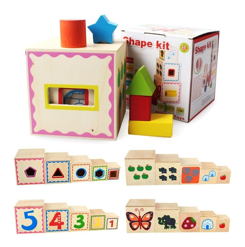 Imagen 7 de 10 de Torre Apilable De 5 Cubos De Madera Didáctico Montessori