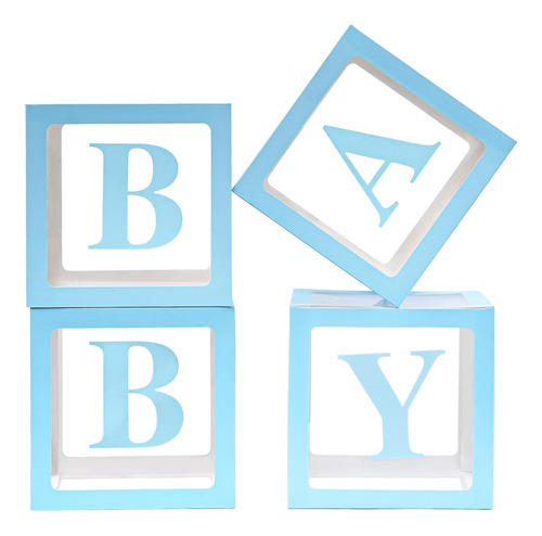 Caja Cubo Para Globos Baby Shower X4 Unidades Azul