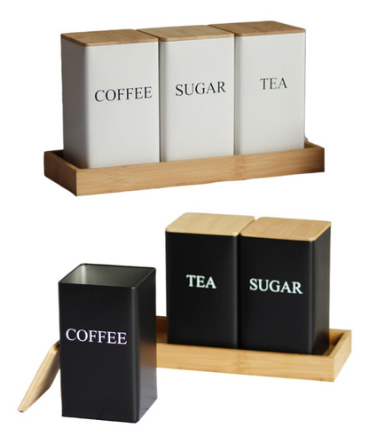 Juego 3 Botes Lata De Té Creativa Y Sencilla Con Tapa Bambú