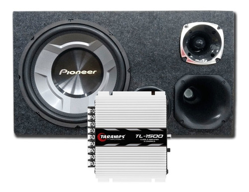 Caixa Som Trio Completa Subwoofer Sub Pioneer 12 Pol Ts-w3060br 350w Rms + Modulo Amplificador Taramps Tl 1500