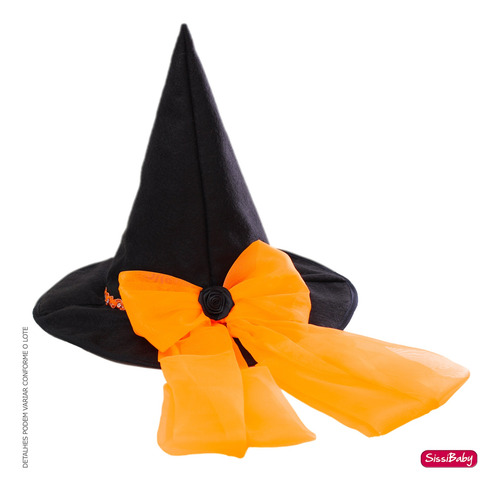 Chapéu De Bruxa Halloween Infantil Preto Laranja Festa Luxo