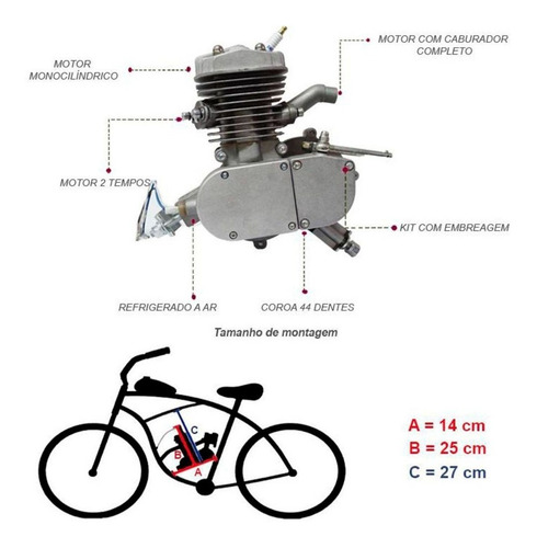 Imagem 10 de 10 de Super Motor 80cc Kit Para Bicicleta Motorizada Bike 2 Tempos