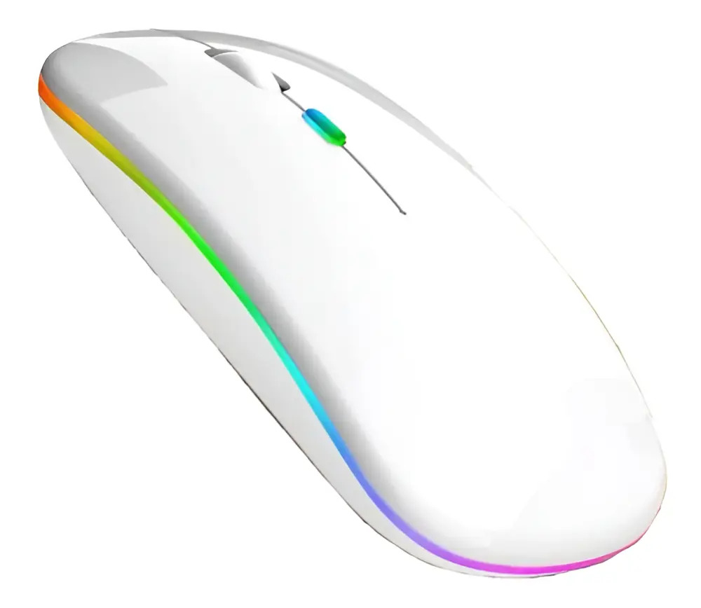 Mouse Sem Fio Recarregável H'maston Led Rgb 1600 Dpi Branco
