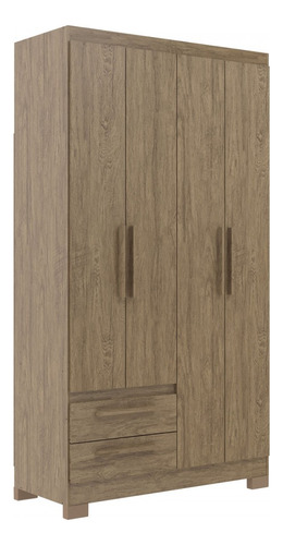 Guarda-roupa Solteiro 4 Portas 2 Gavetas Wood - Decibal Cor Marrom-escuro