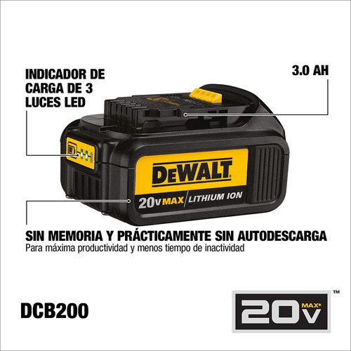 Batería Dewalt Dcb200 Ion Litio 20v Max 3 Ah Premium