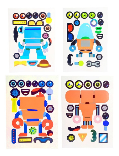 Imagen 1 de 7 de Stickers Autoadhesivos Didactico X4 Robots Souvenirs