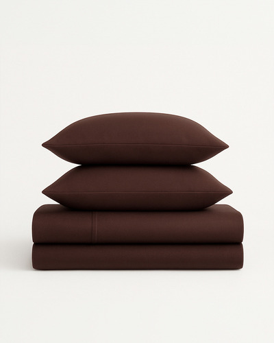 Juego De Sabanas Queen Size, Premium Tacto Egipcio, Laila Color Café Diseño De La Tela Liso