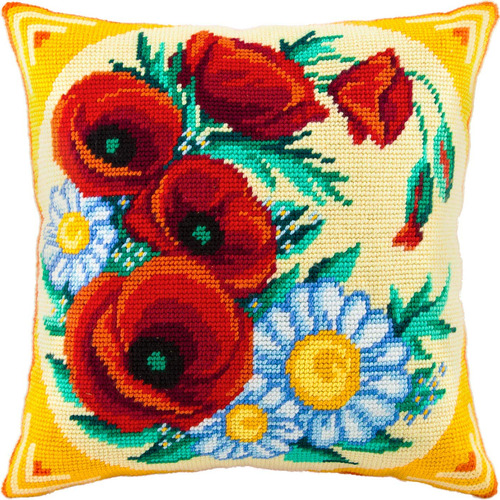 Brvsk Ramo Flor Silvestr Kit Punto Aguja Almohada 16 X 16 