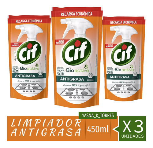 Cif Limpiador Y Antigrasa Recarga 450ml Oferta X 3 Unidades