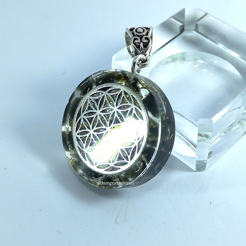 Imagen 2 de 7 de Obsidiana Negra - Orgón - Colgante - Flor De La Vida - Loto