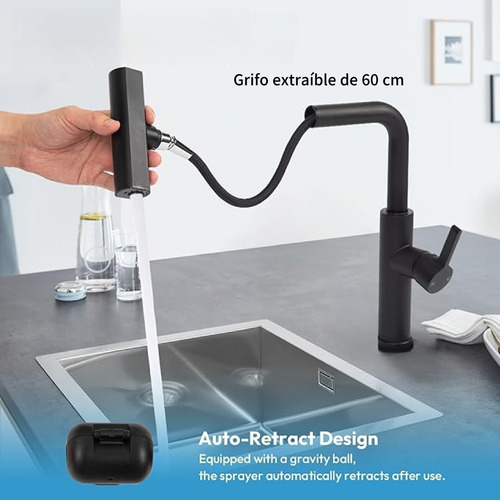 Grifo Multifuncional Extraíble Con Mezcla Y Giro 360° Negro-c Mate