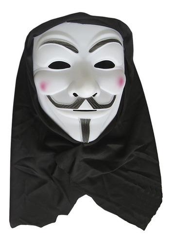 Fantasia Máscara V De Vingança C/ Capuz Anonymous Plástico Cor Branco