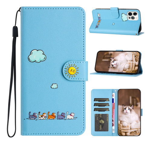 Funda Tipo Cartera Con Tapa De Piel De Dibujos Animados Para