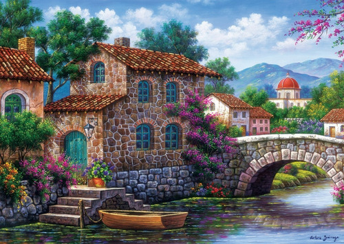 Rompecabezas Art Puzzle 500 Piezas Canal Con Flores