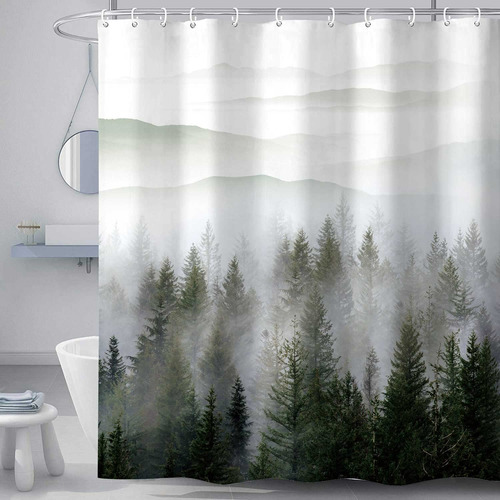 Cortina Ducha Bosque Natural Para Baño Pino Verd Brumoso 72